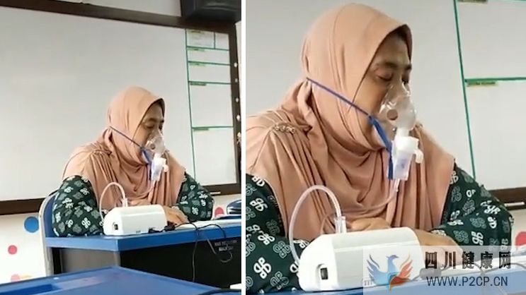 因患病呼吸困难马来西亚一女教师戴呼吸设备给学生上课(图1)